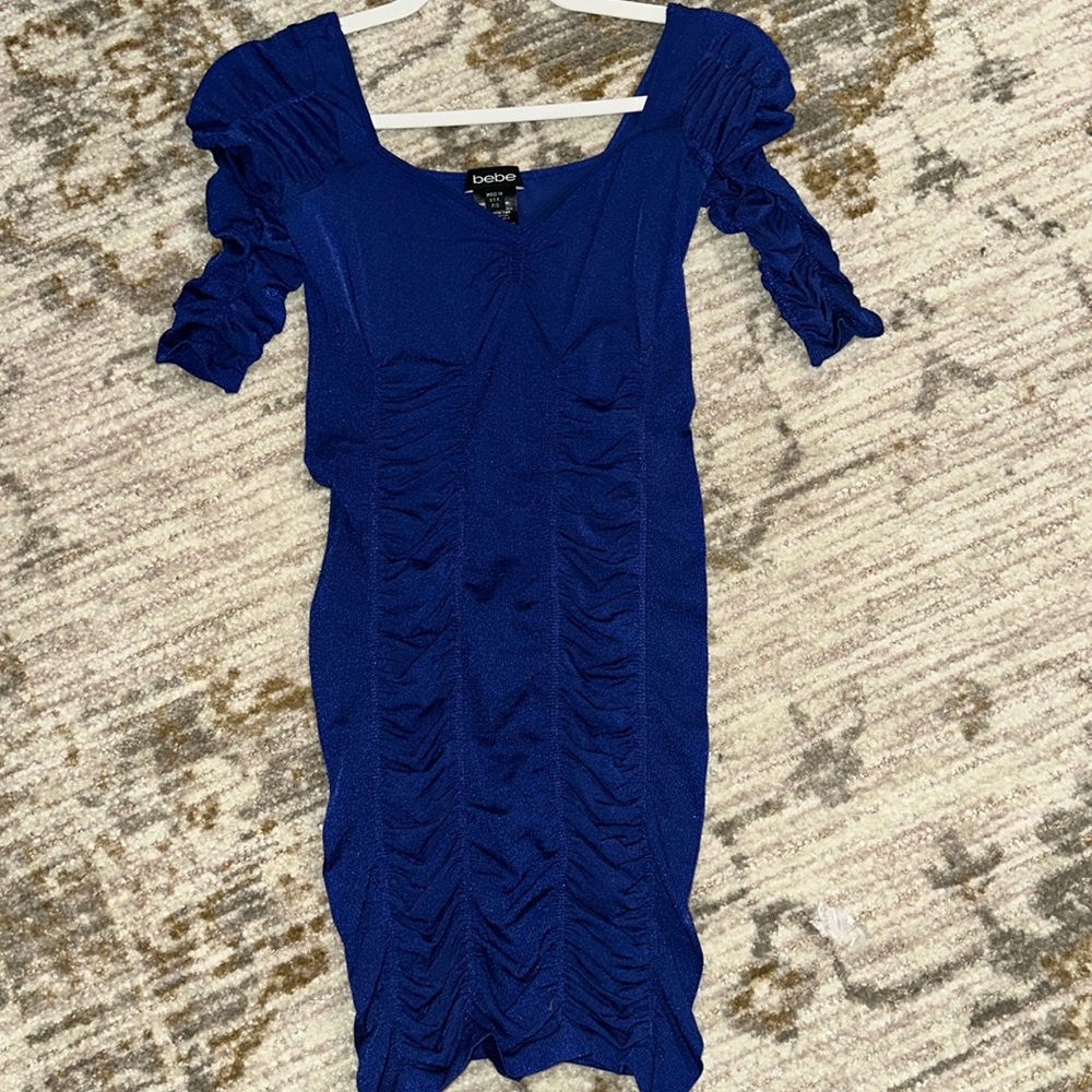Bebe dress bodycon cobalt blue navy size small ruched